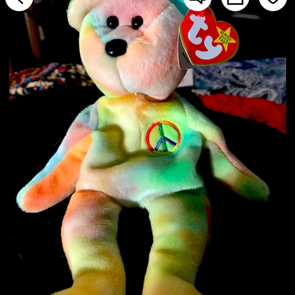 Rare vintage retired peace beanie bear with errors